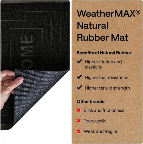GORILLA GRIP Waterproof All-Season WeatherMAX Doormat - Natural Rubber, Stain & Fade Resistant, 29x17, Black