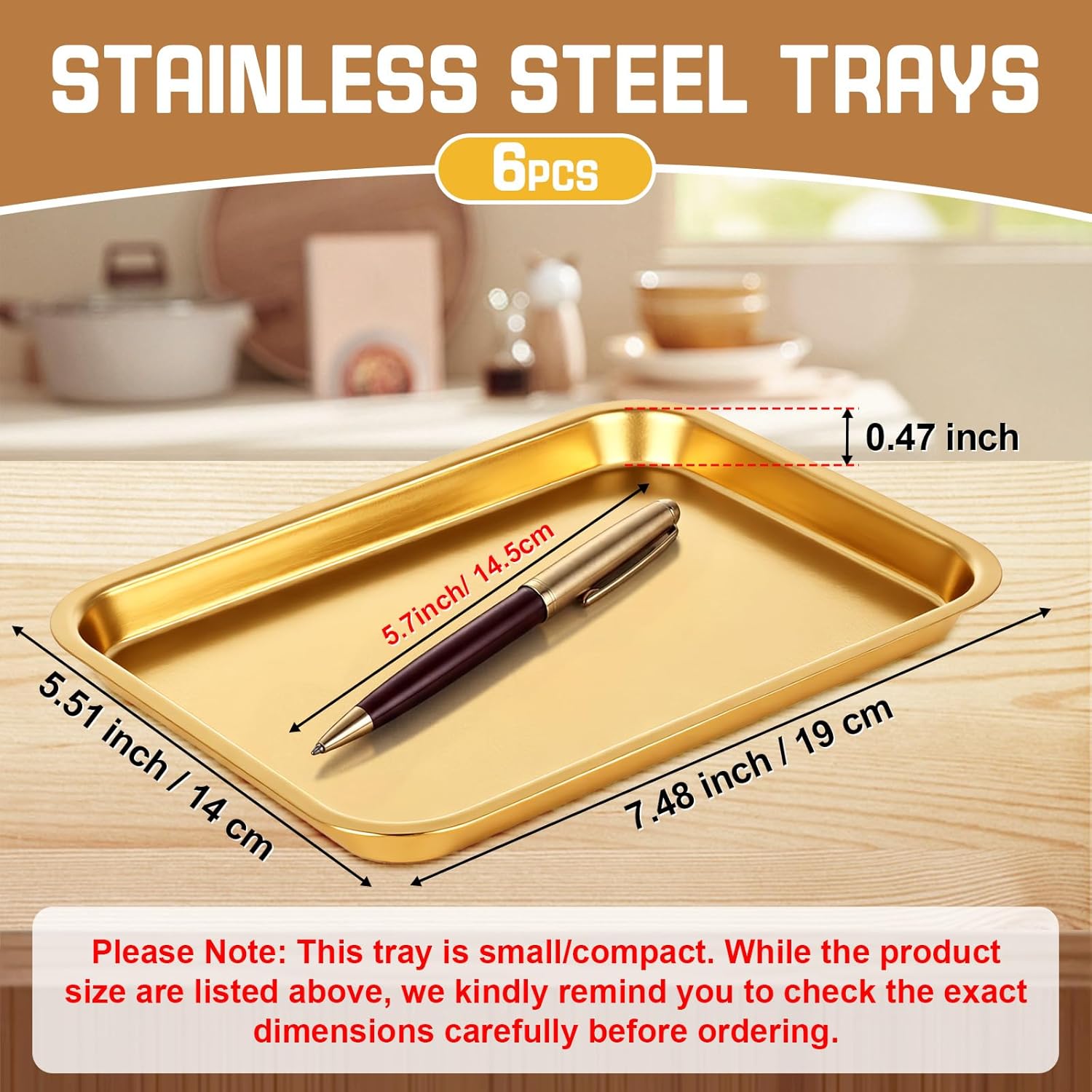 Skiennix Gold Baking Sheets - 6 Pcs Stainless Steel Cookie Tray | Rust-Free, Easy Clean, Dishwasher Safe, 7.5 x 5.5 Inch