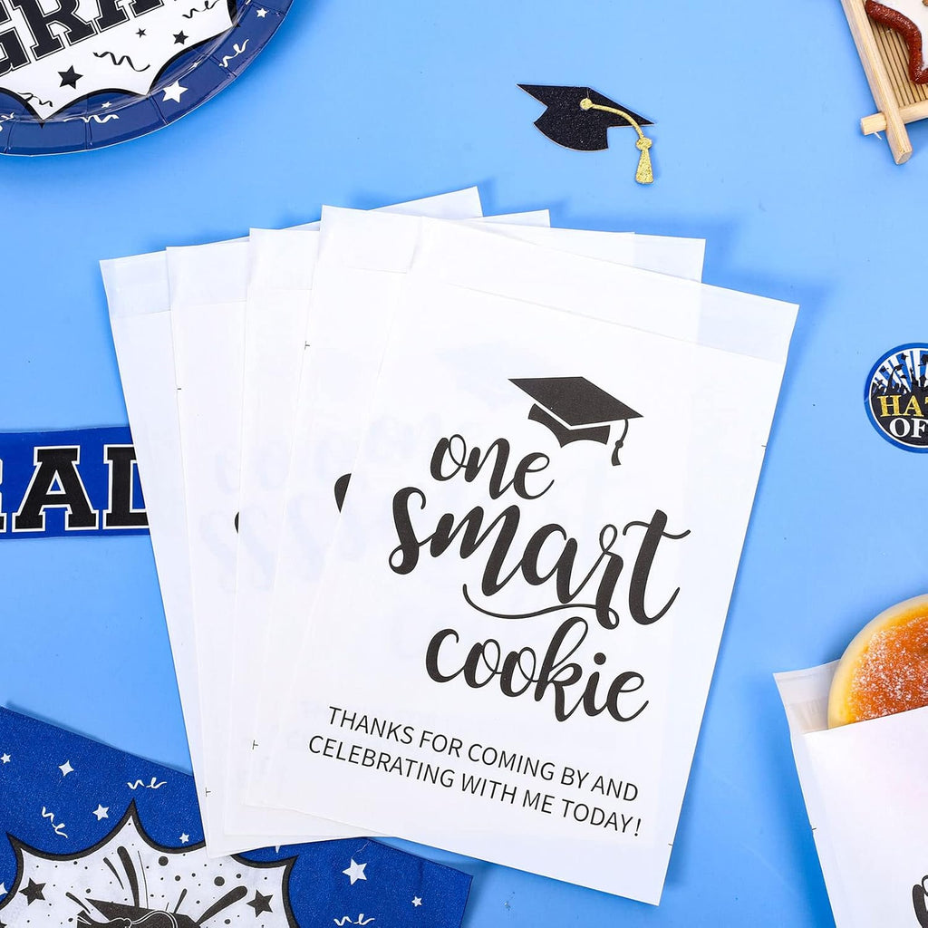 Whaline Graduation Candy Cookie Gift Bags - 100 Pack Self-Adhesive White Kraft Paper | Perfect for Party Decor
