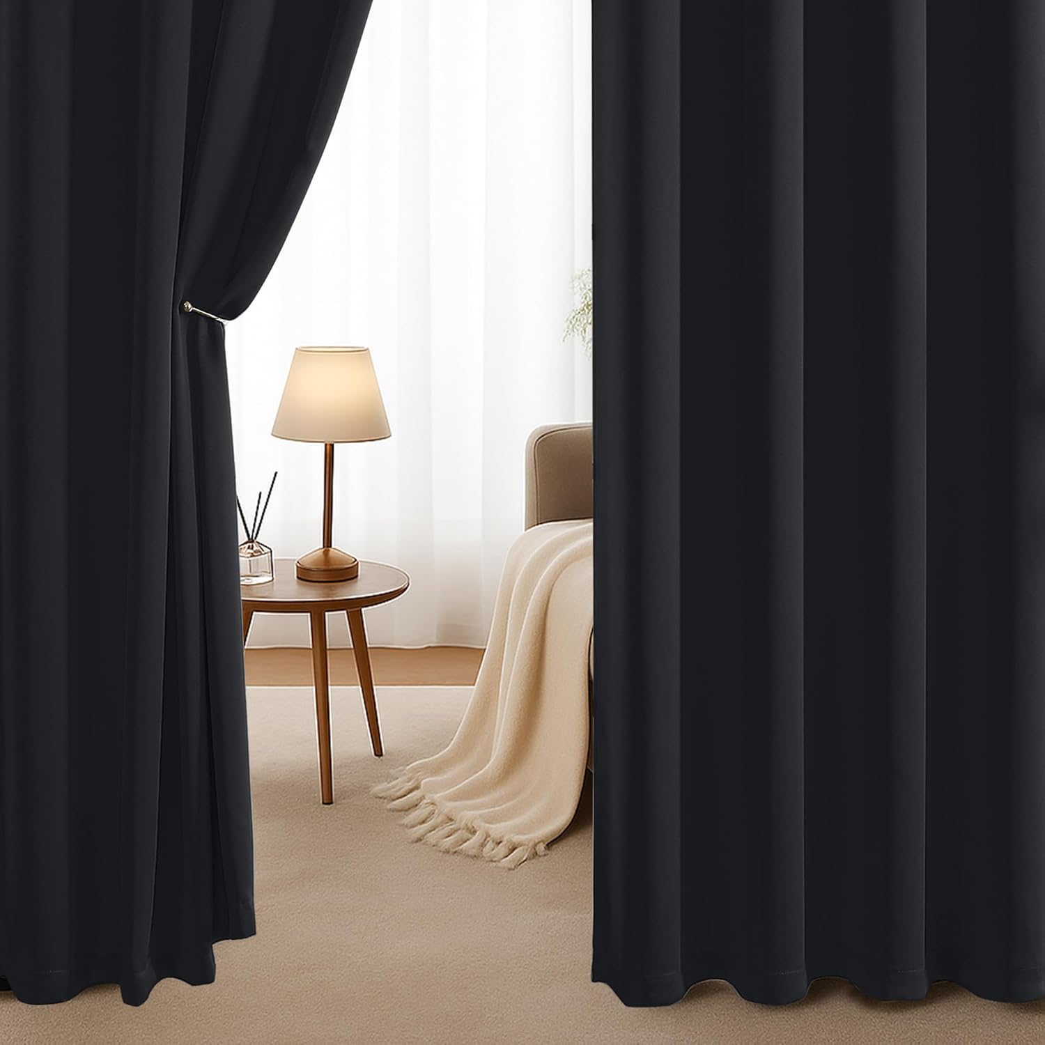 Simplebrand Blackout Curtains - Thermal Insulated Room Darkening Drapes | 63 Inch Length, 2 Panels Set, Black