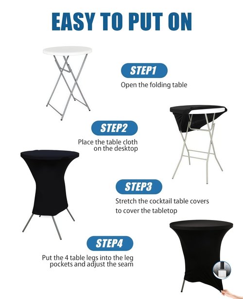 Lemict Cocktail Table Covers - 10 Pack 32x43 Inch Table Cloth - Black Fitted Stretch Spandex Round High Top Tablecloth for Party, Bar, Birthday, Pub, Banquet