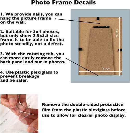 JCJMY 3x4 Rustic White Picture Frame - Versatile Wall & Tabletop Display | Shatter-Resistant Plexiglass