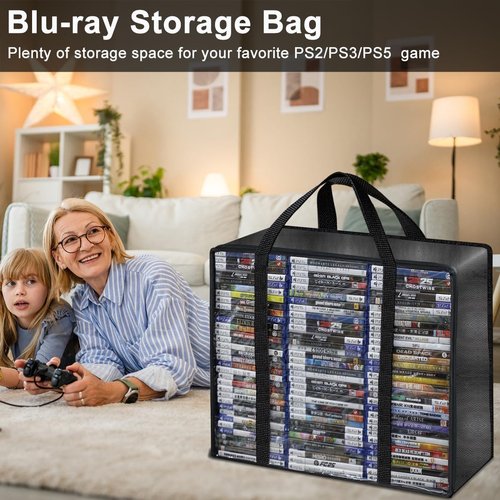 Salajory CD DVD Storage Bags 3-Pack, PU & Clear Blu-ray Case Holder with Zipper & Handles | Holds 99 Blu-Ray 64 DVD 156 CD Cases per Bag | Media & Video Game Storage Organizer for Movies