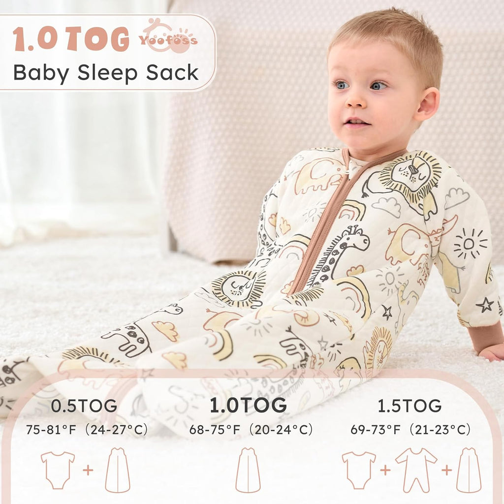 Yoofoss Baby Sleep Sack - Organic Cotton Wearable Blanket for Infants | 6-12 Months, 1.0 Tog, Long Sleeve