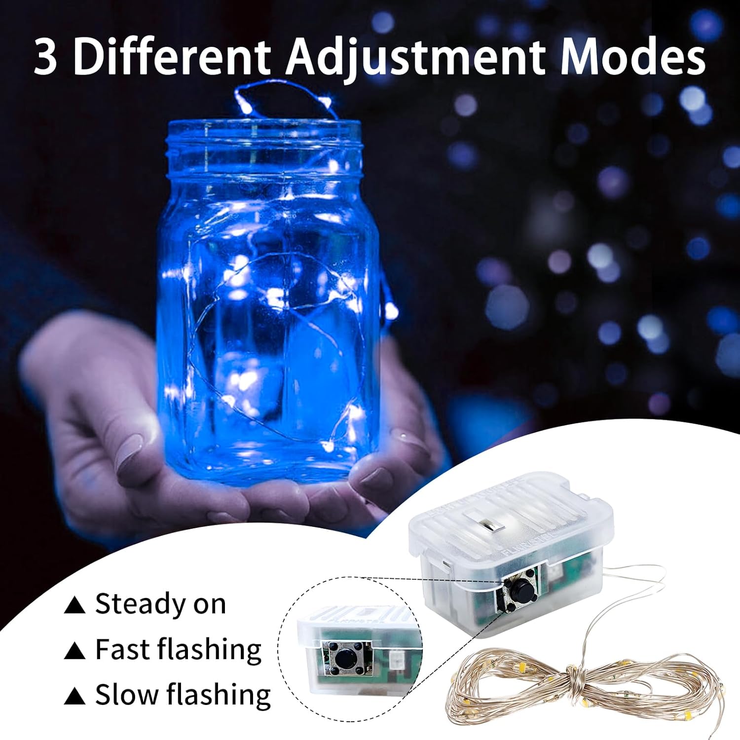 Skiennix 20 LED Blue Fairy Lights - 7Ft Twinkle String Lights | Battery Operated & Waterproof for Weddings, Parties & Holidays
