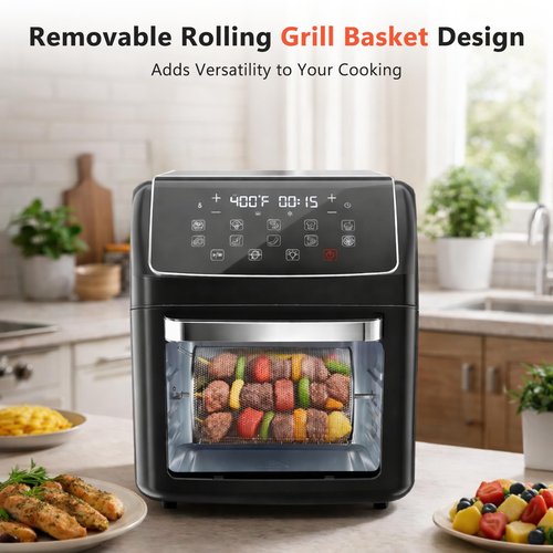 Simple Deluxe 10-in-1 Air Fryer Oven 12.6 Qt, Digital Preset Airfryer with Visible Window, Nonstick and Dishwasher-Safe Basket, Air Fry, Roast, Bake, Dehydrate, Fries, 1700W, Gary