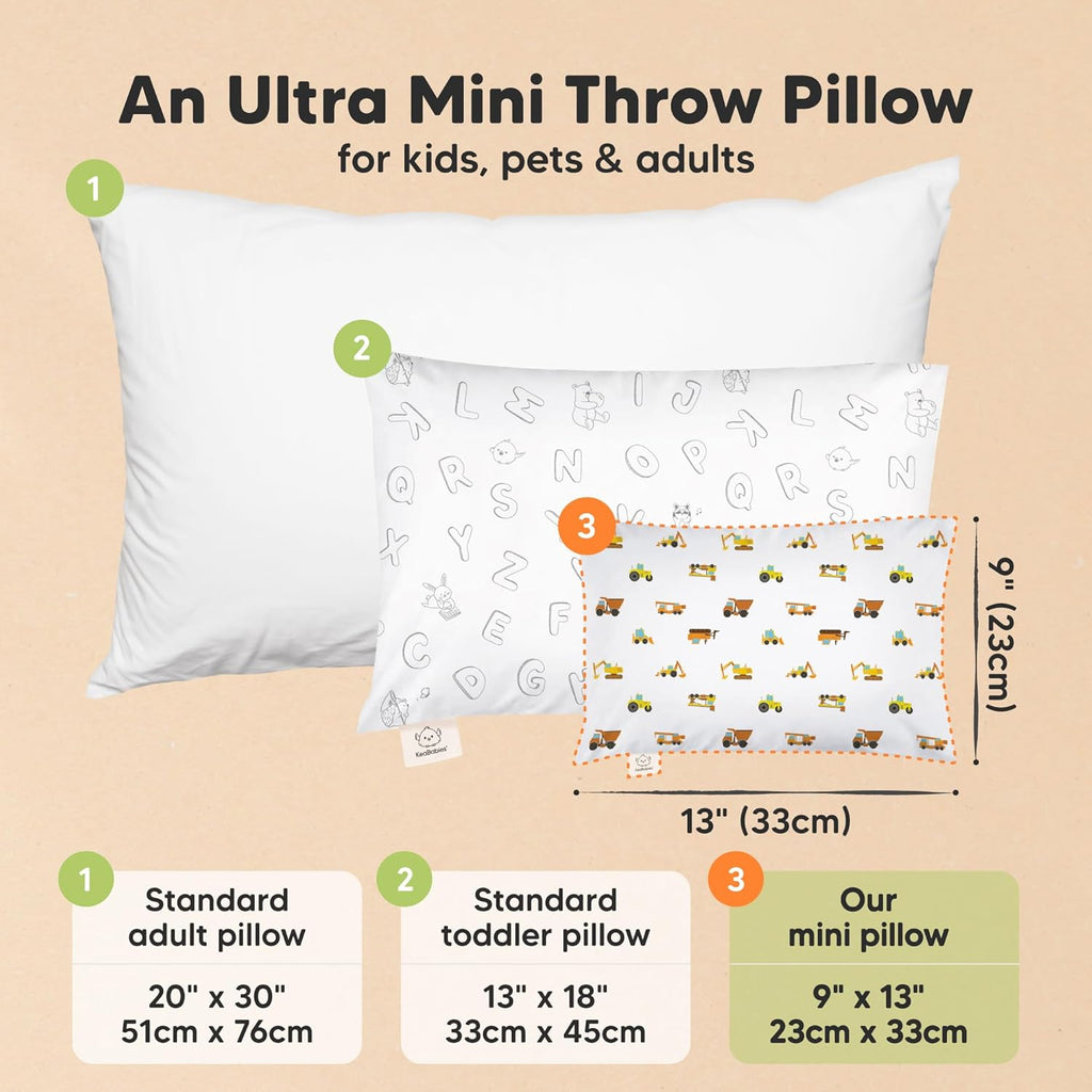 My Little Dreamy Mini Toddler Pillow - Soft Organic Cotton Travel Pillow with Case | 9x13 for Kids 2-4 Years