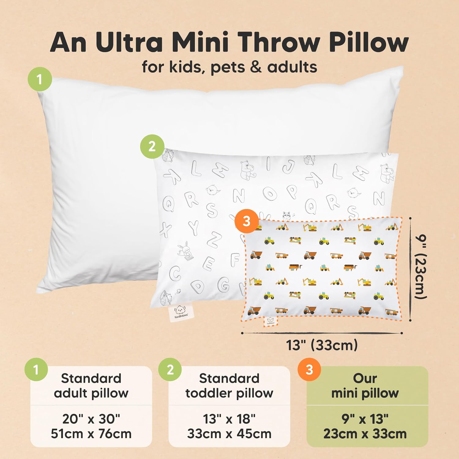 My Little Dreamy Mini Toddler Pillow - Soft Organic Cotton Travel Pillow with Case | 9x13 for Kids 2-4 Years