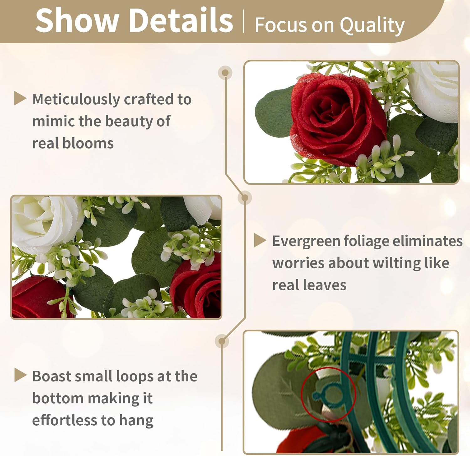 NUPTIO Candle Rings - 13.4 Inch Crimson & White Flower Rose Wreaths for Weddings & Christmas Decor | 2 Pcs
