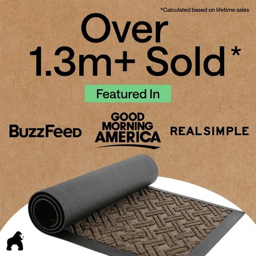 GORILLA GRIP Waterproof All-Season WeatherMAX Doormat - 35x23 Natural Rubber, Stain & Fade Resistant, Easy Clean Taupe