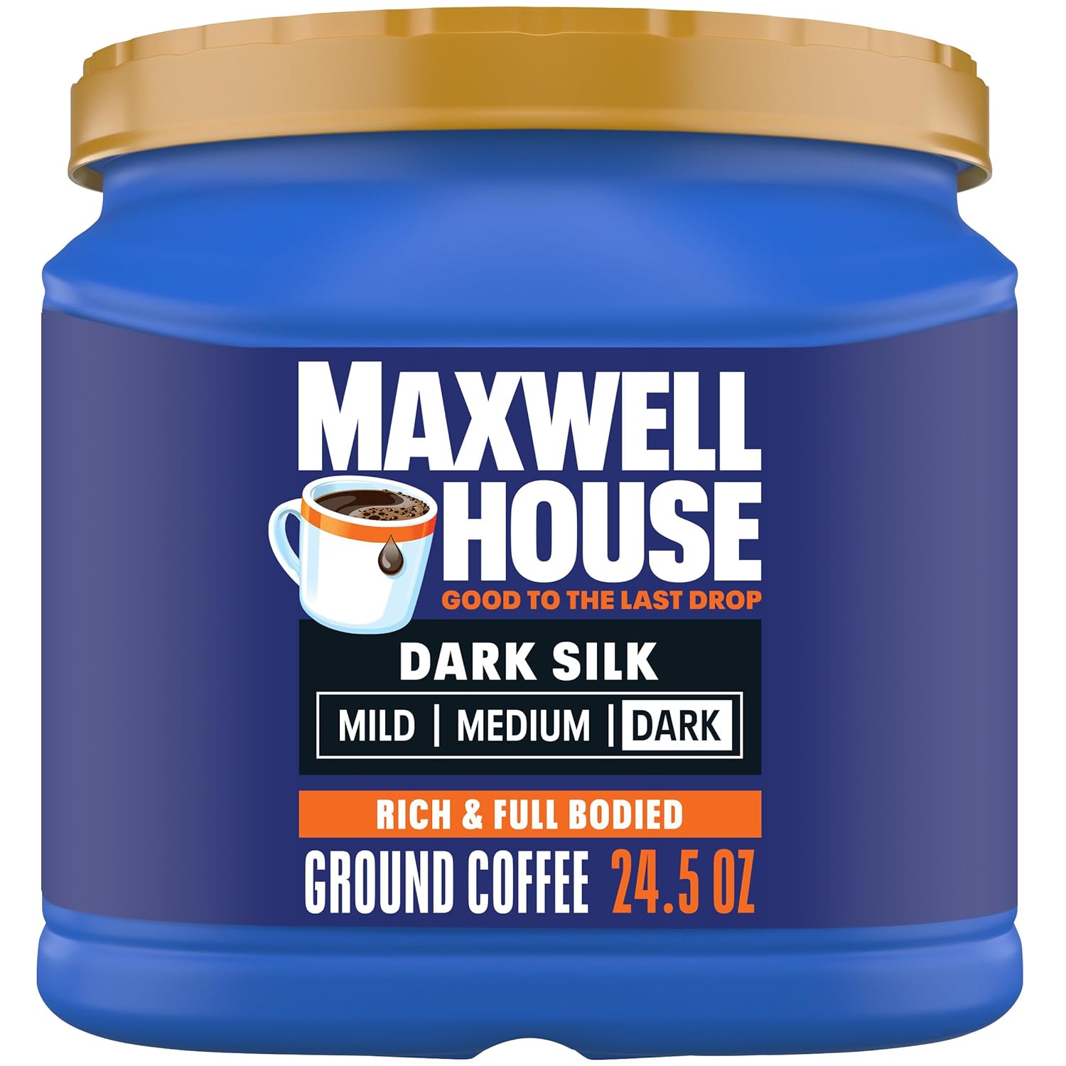 Maxwell House Dark Silk Ground Coffee - Rich Dark Roast, 24.5 oz Canister for Bold Flavor