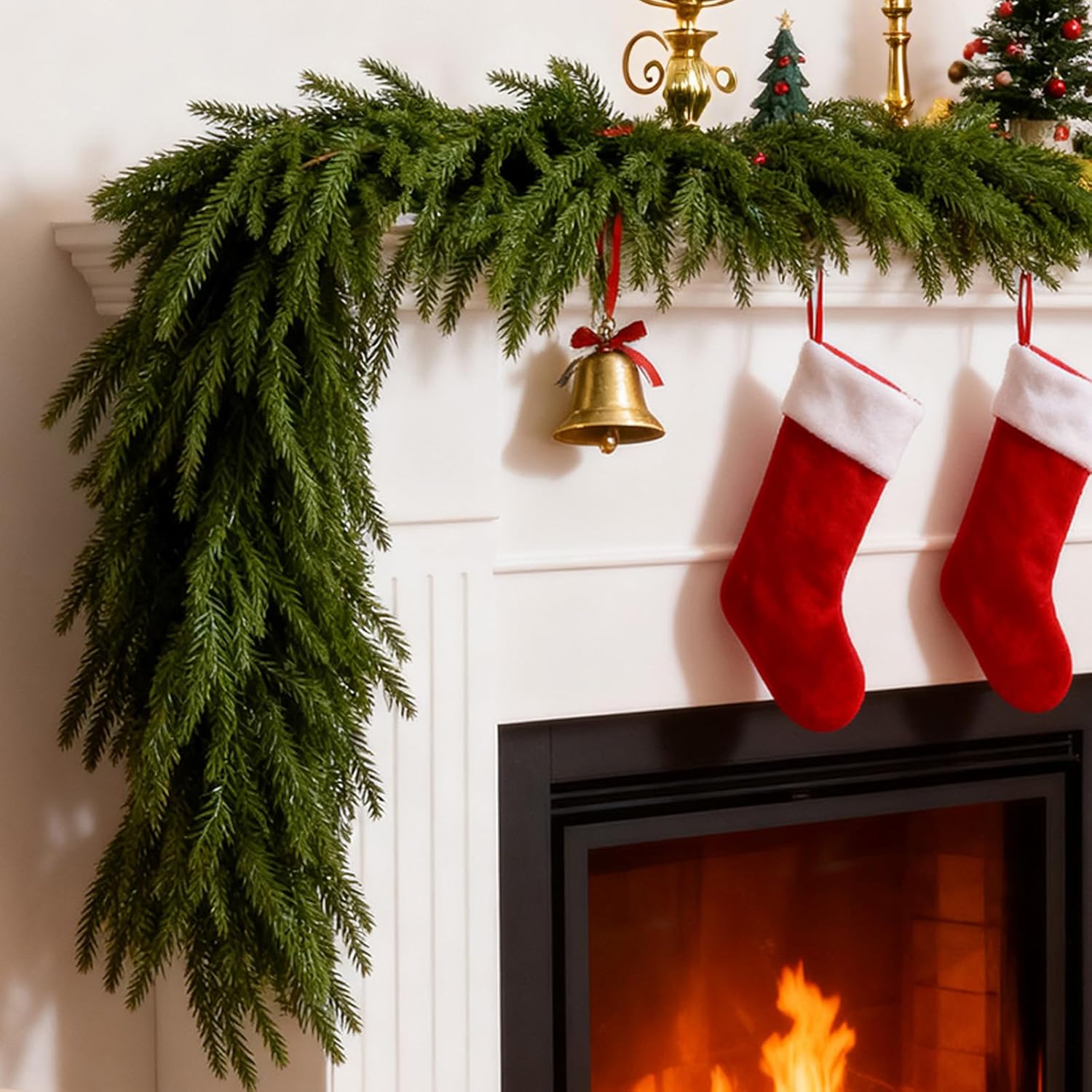 Regine Switzerland 12Ft Artificial Norfolk Pine Christmas Garland - Real Touch Green Decor for Indoor/Outdoor Holiday