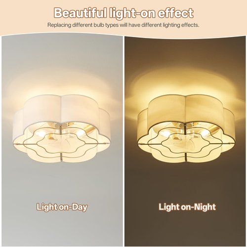 Glmthux Caged Ceiling Fan with Lights, Flush Mount 20" Boho Ceiling Fans with Lights Remote Control, Low Profile Fabric Bladeless with 6 Speeds for Bedroom, Nursery, Kitchen