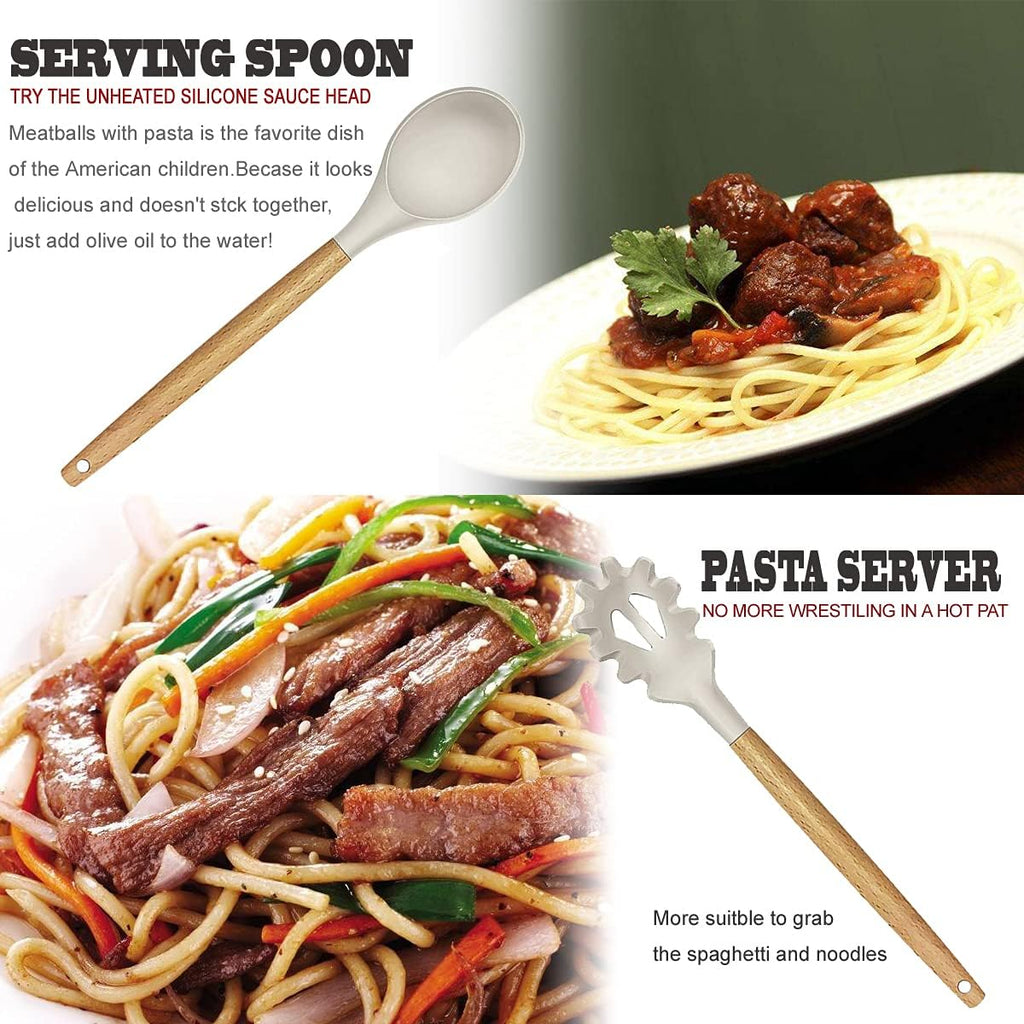 Skiennix Kitchen Utensils Set - 35-Piece Heat-Resistant Silicone & Wooden Cooking Tools