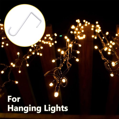 JOYSEUS Vinyl Fence Hooks - 12pcs White Powder Coated Steel Hangers for Plants & Lights | 2 x 6 Inches