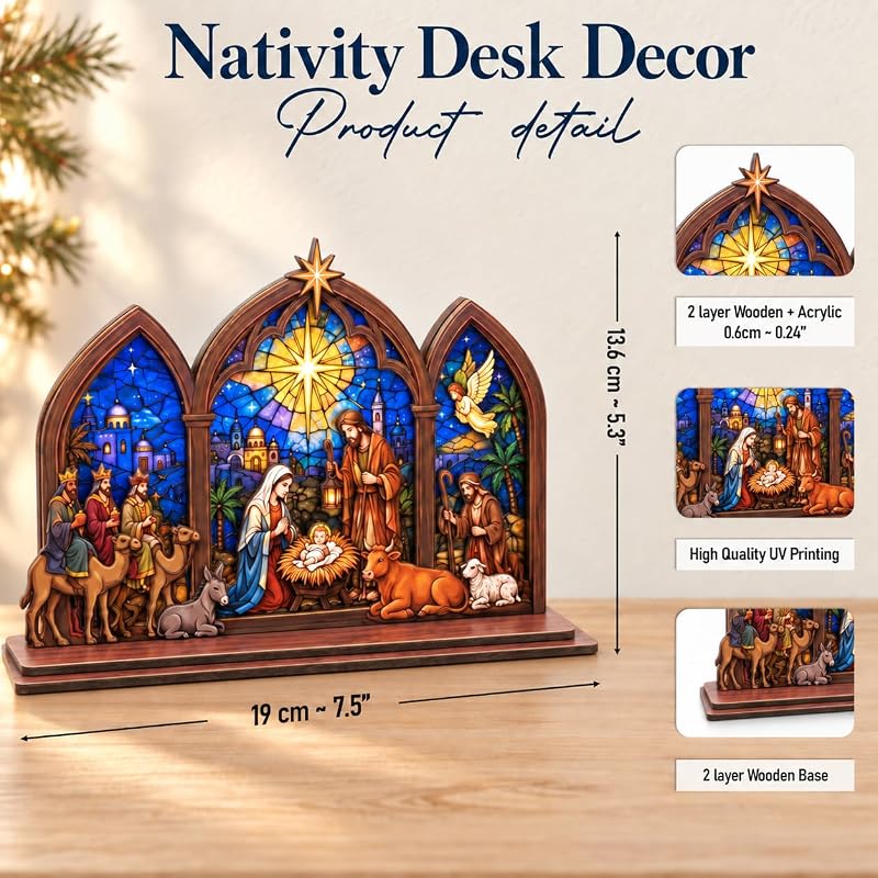 Tabletop Nativity Scene Set – Wooden Christmas Nativity Decor, 7.5 in Wide