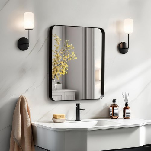 Kosmonia Bathroom Vanity Mirror - 20x16 Inch Aluminum Framed, Farmhouse Style, Anti-Rust, HD Reflection, Black
