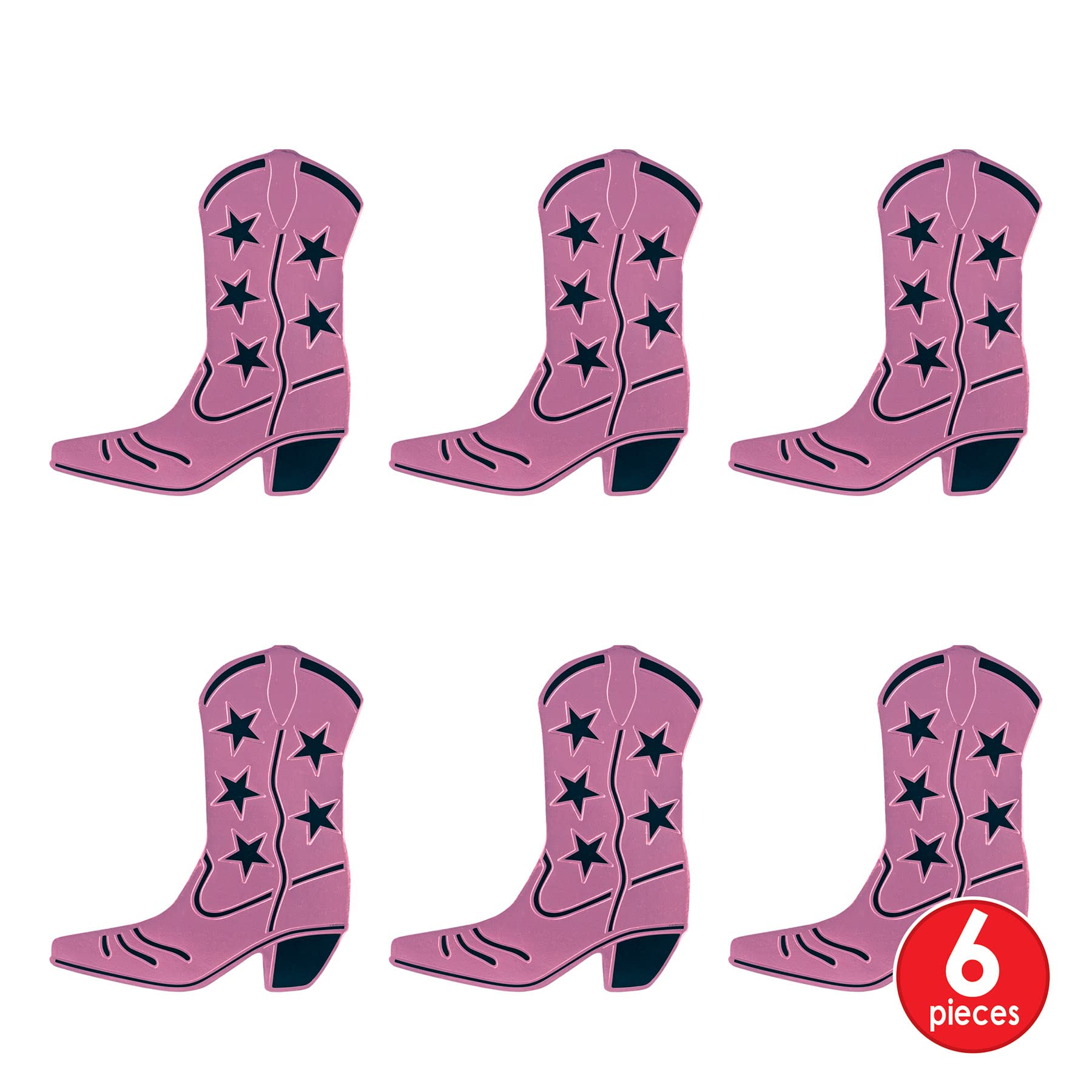Beistle , 6 Piece Foil Cowboy Boot Silhouettes, 16'' (Pink/Black)