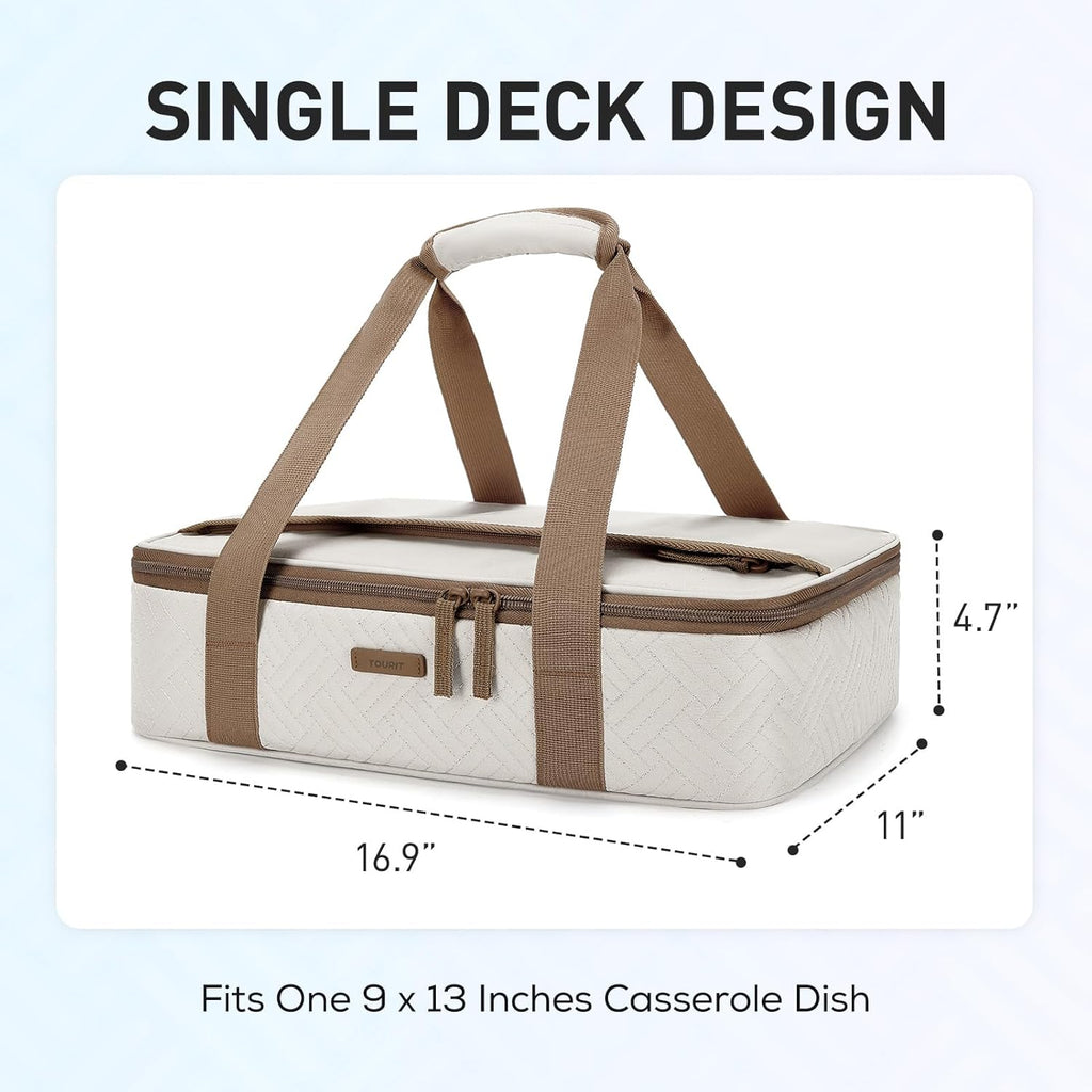TOURIT Insulated Casserole Carrier - Thermal Food Carrier for Hot or Cold Dishes | Fits 9" x 13" Baking Dish