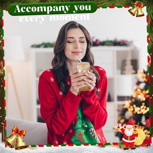 Yetene 24 Set 2026 Christmas Glass Cups Gifts 16 oz Christmas Drinking Glasses with Bamboo Lid Straw Santa Winter Iced Coffee Glasses Gift for Women Xmas Staff Employee Appreciation New Year (White)
