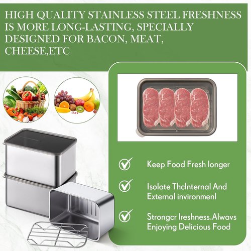 Hushee 3-Piece Stainless Steel Food Storage Containers - Airtight with Removable Drain Tray, 30 oz
