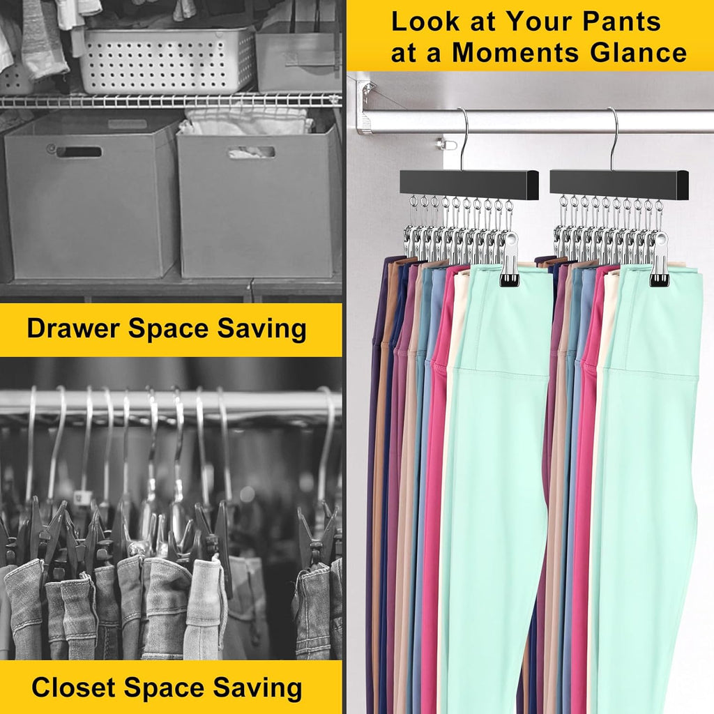 Skiennix Legging Organizer - 360° Rotating Closet Hangers for 20 Leggings, Jeans, and More | 2-Pack