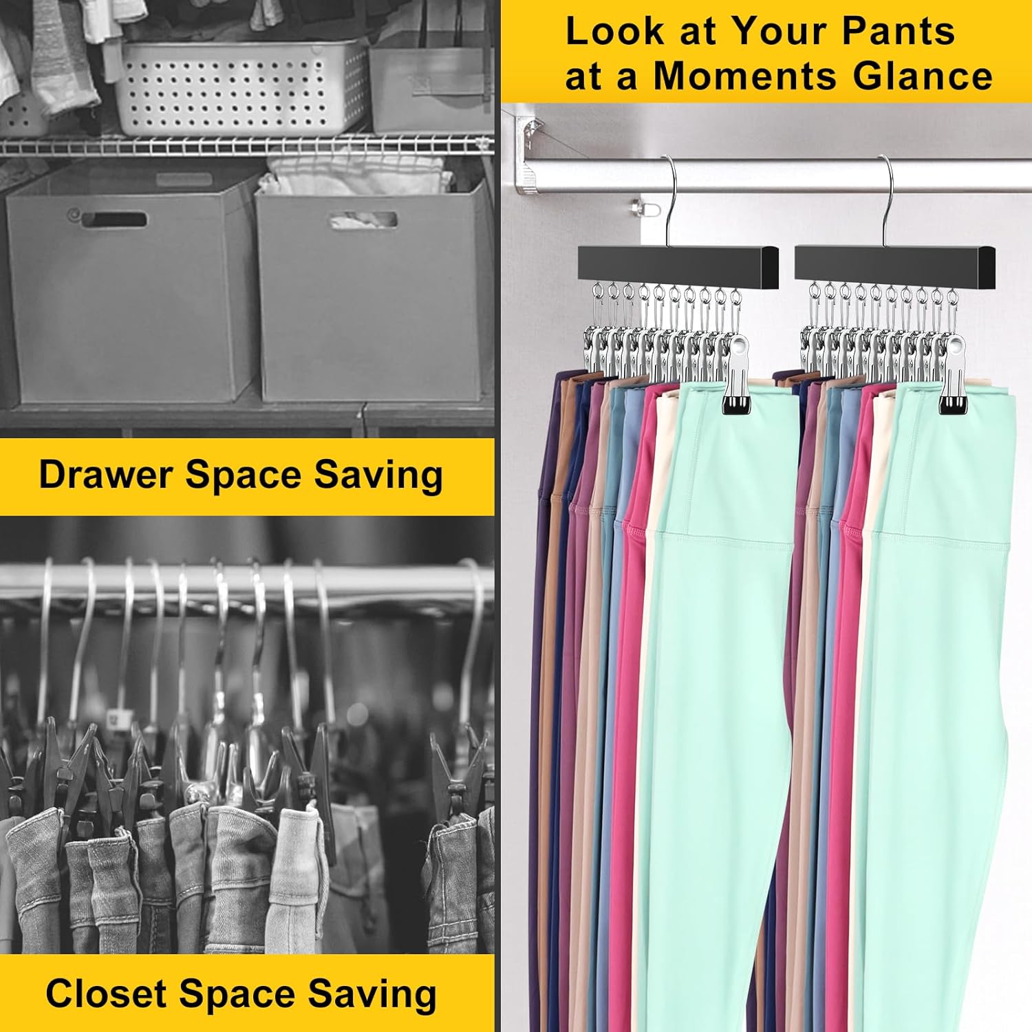 Skiennix Legging Organizer - 360° Rotating Closet Hangers for 20 Leggings, Jeans, and More | 2-Pack