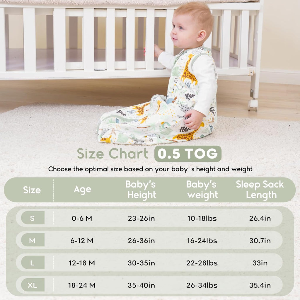 Yoofoss Baby Sleep Sack - 100% Cotton Wearable Blanket for Infants 6-12 Months | Lightweight 2-Way Zipper, Giraffe