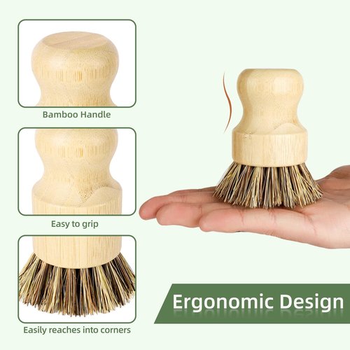 DEBETOOL Bamboo Dish Brush Set with Holder - Natural Dish Scrub Brush for Cleaning Dishes, Fast Dry Design Kitchen Dish Brush for Sinks & Pots
