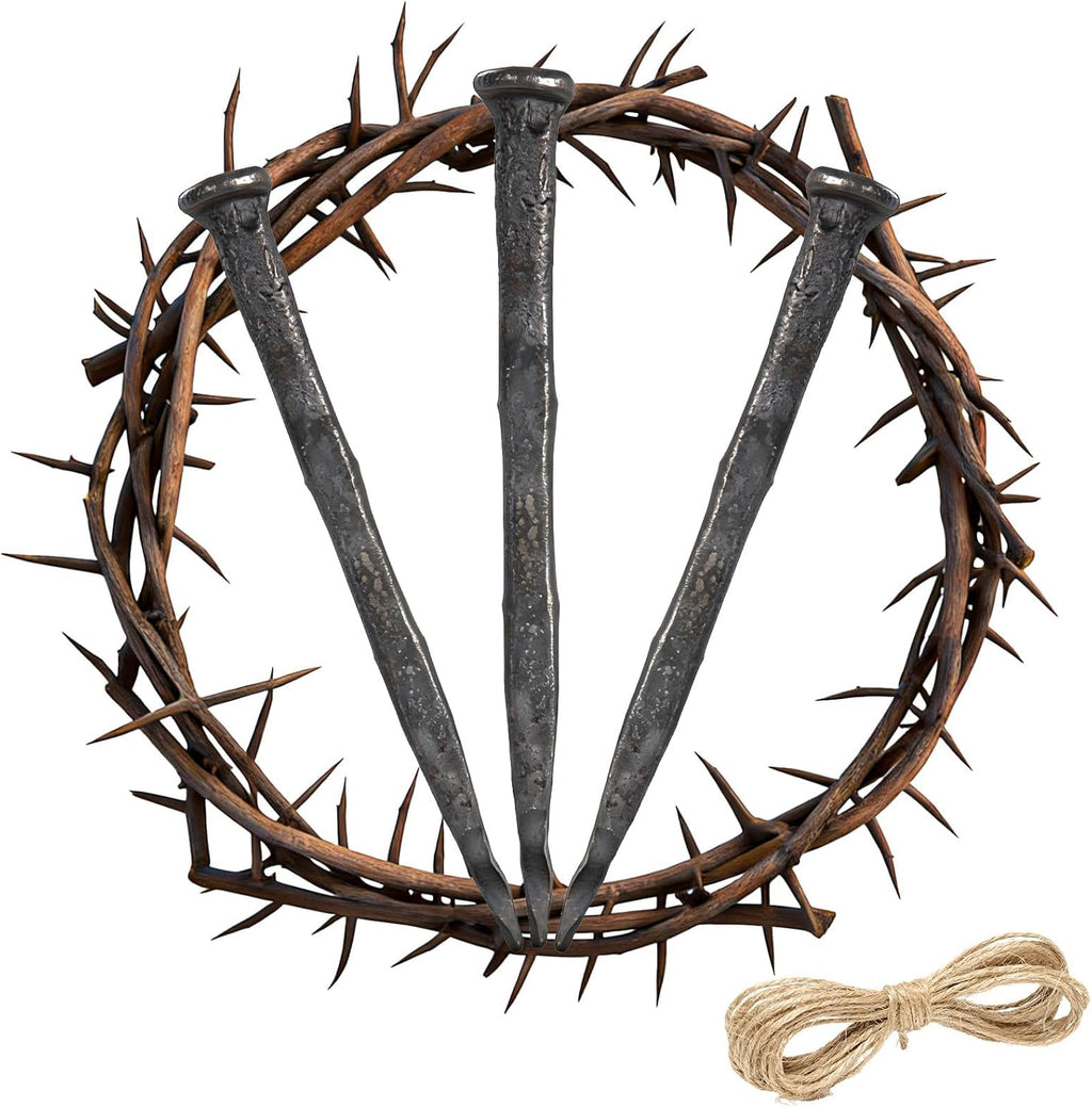Skiennix Crown of Thorns - 4 Pieces with Crucifixion Nails | Christian Easter Home Decor