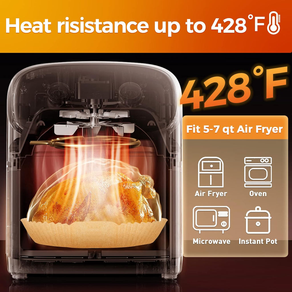 Vailnd Air Fryer Liners - 100 Pcs Disposable 9-Inch Oil-Proof Parchment Sheets for XL Cookers