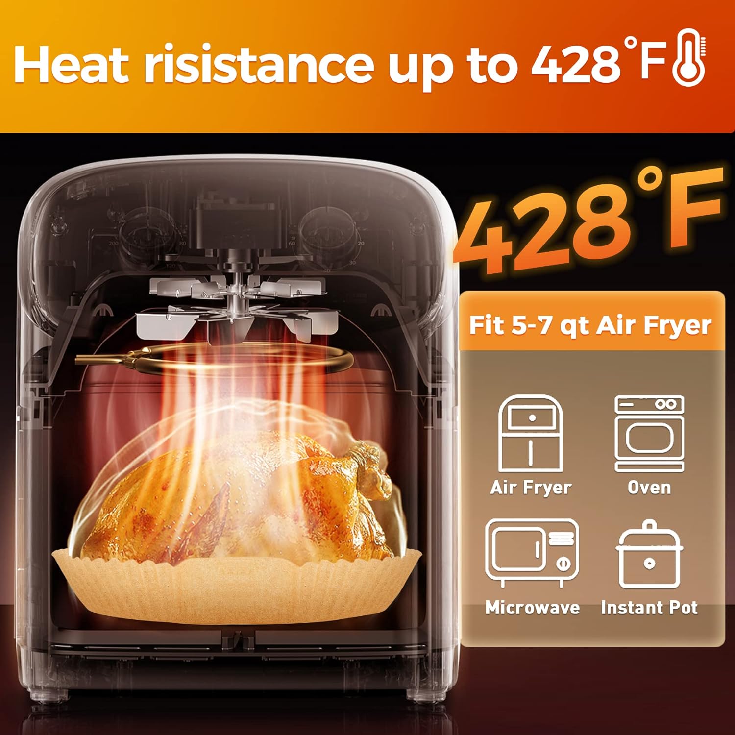 Vailnd Air Fryer Liners - 100 Pcs Disposable 9-Inch Oil-Proof Parchment Sheets for XL Cookers