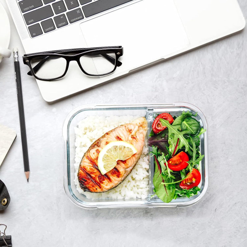 MCIRCO Glass Meal Prep Containers - 5-Pack 36 Oz with 2 Compartments & Snap Locking Lids | Microwave, Oven, Freezer Safe