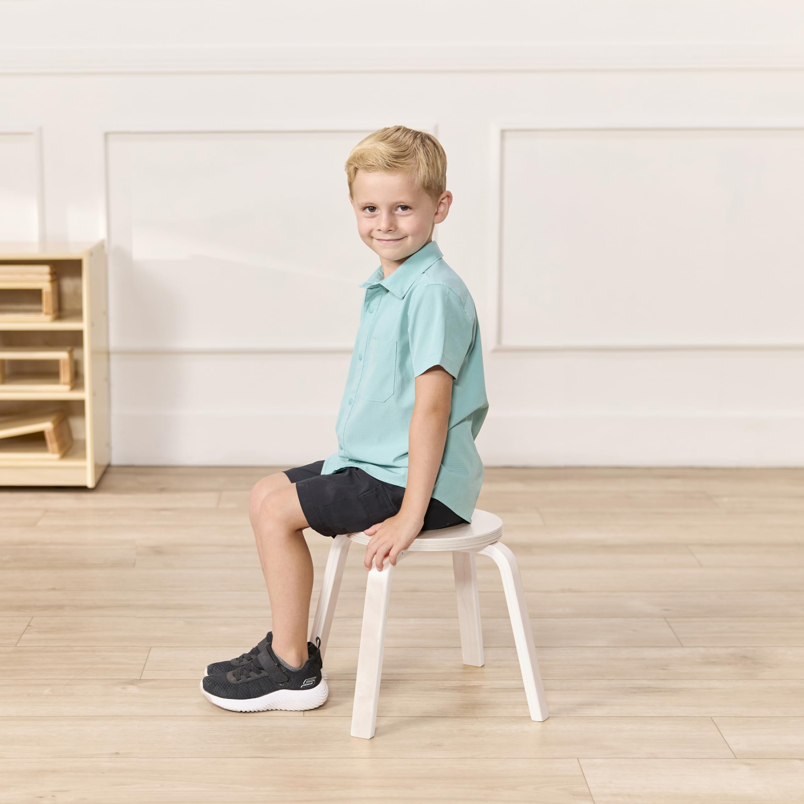 ECR4Kids Bentwood Stackable Stools, 12in Seat Height, Classroom Furniture, White Wash, 6-Piece