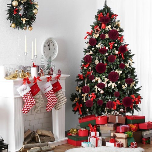 Celltestria Velvet Christmas Balls - 28PCS Shatterproof Burgundy Ornaments for Holiday Decor | Winter Tree Decorations