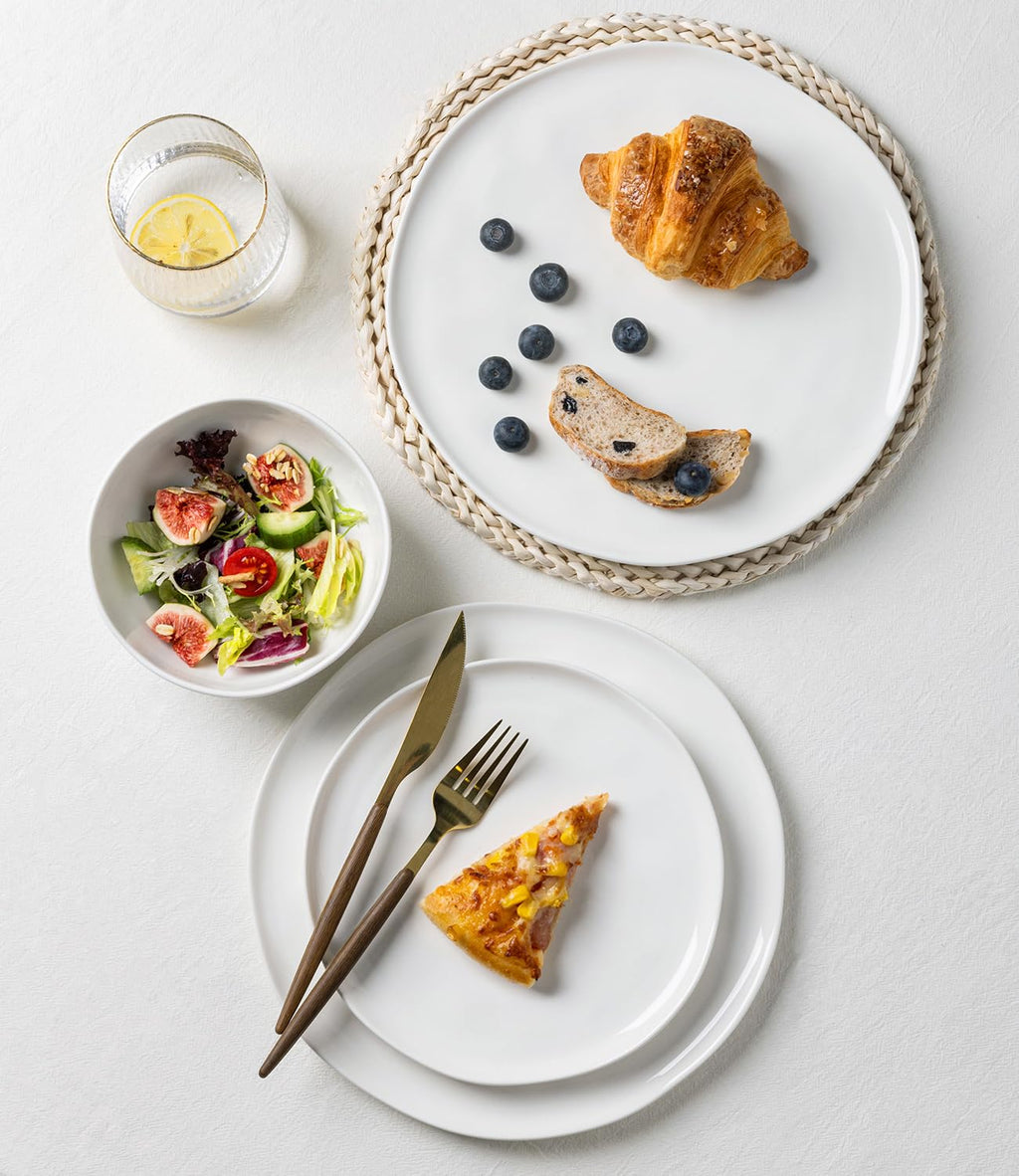 GBHOME Ceramic Dinnerware Sets for 4, 12 Pieces Porcelain Lightweight Plates and Bowls Sets, Scratch Resistant Dish Set, Oven & Microwave & Dishwasher Safe, Angel White