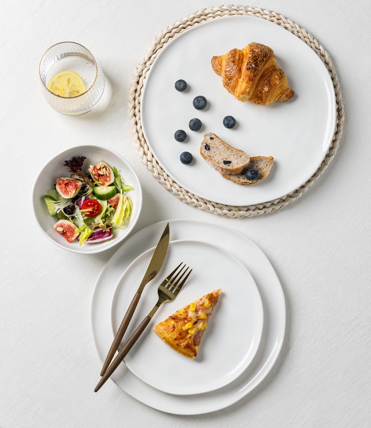 GBHOME Ceramic Dinnerware Sets for 4, 12 Pieces Porcelain Lightweight Plates and Bowls Sets, Scratch Resistant Dish Set, Oven & Microwave & Dishwasher Safe, Angel White