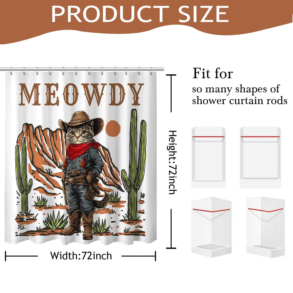 Mocsicka Funny Cowboy Cat Shower Curtain Vintage Fun Western Shower Curtain for Bathroom Waterproof Fabric Bath Curtain for Funny Bathroom Deocr 72 X 72 Inch