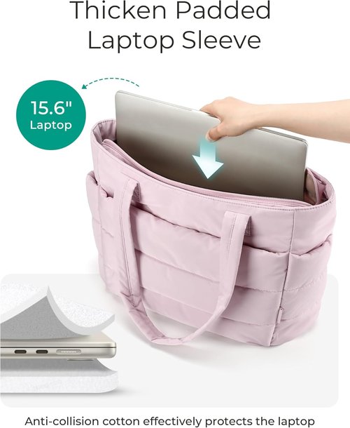 BAGSMART Lightweight Puffy Tote Bag - Stylish Shoulder Handbag with Compartments for Travel & Work | Quilted Design