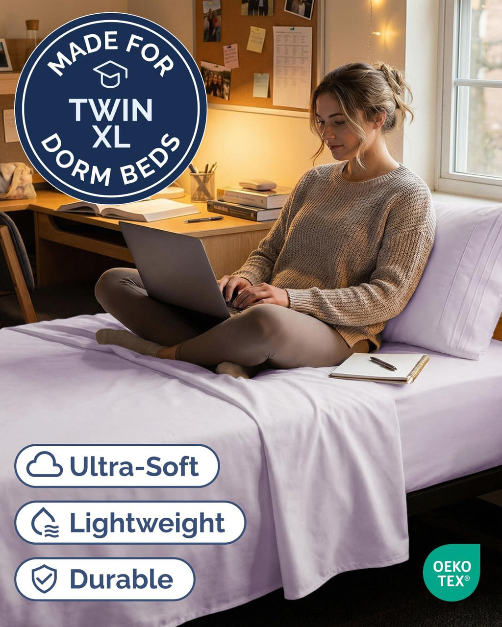 Skiennix Twin XL Sheet Set - Comfy Cooling Bed Sheets - Luxury Bedding in Light Lavender - Deep Pockets & Wrinkle-Free