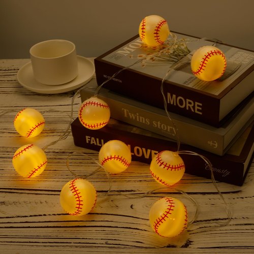 BTFO 2m/6.56ft Baseball Light String with 10 Lights, Baseball Room Decor PVC Baseball Lamp Baseball Decorations for Party Room Decoration (Constant Light, Warm Light)