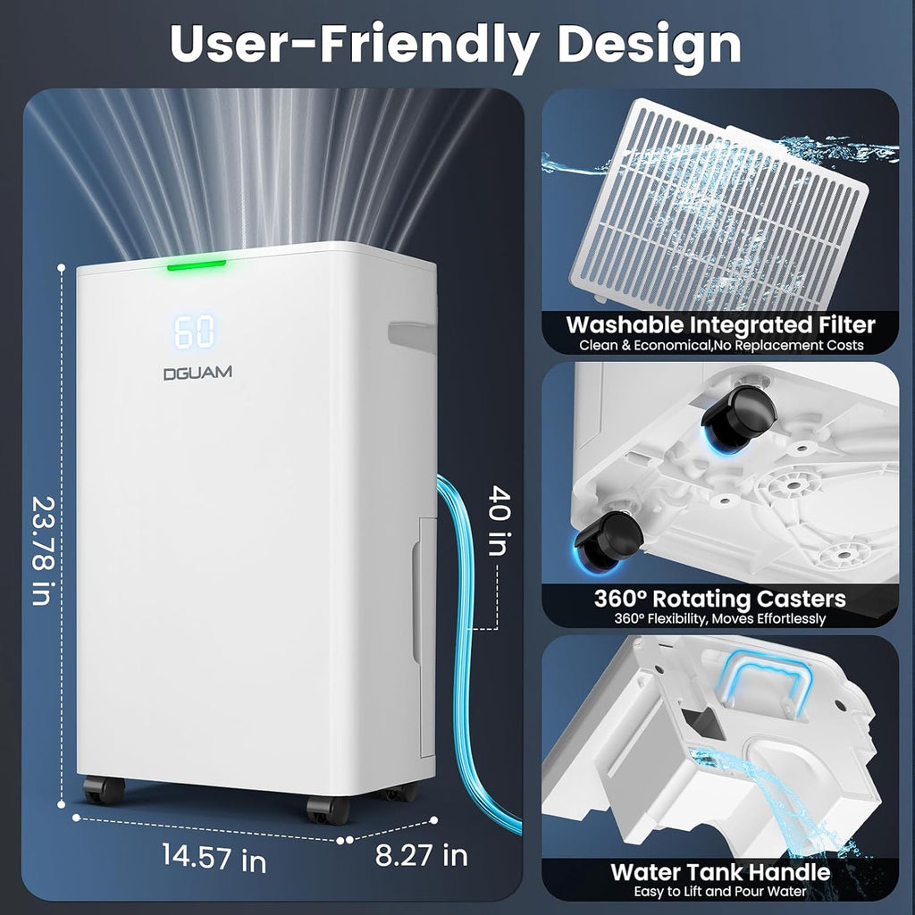 Skiennix 4500 Sq. Ft Dehumidifier - 80 Pint/Day Smart Humidity Control | Energy Efficient & Quiet for Home