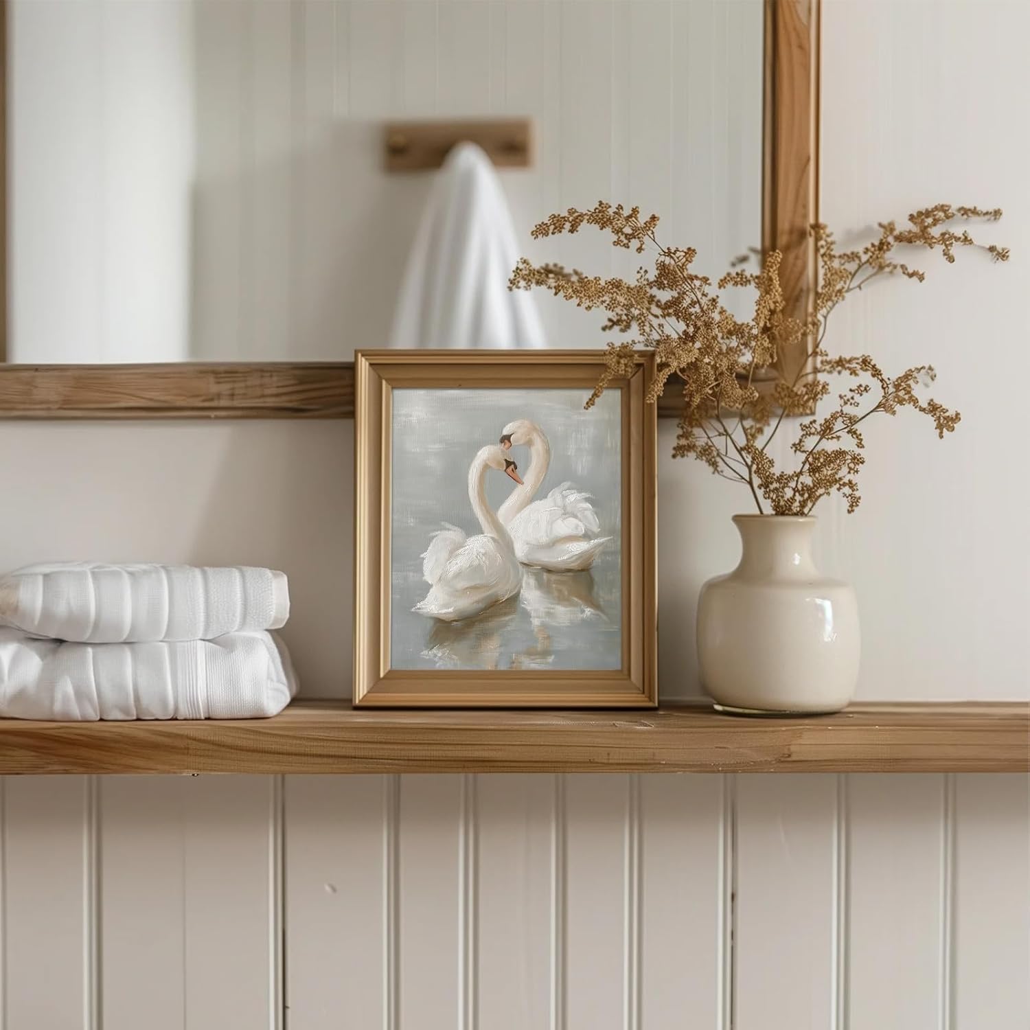 Uniro Vintage Wall Art - Classical Swan Canvas Oil Painting Poster | Pastel Watercolor Decor (8" x 10" Unframed)