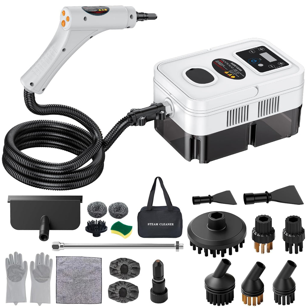 Portable Steam Cleaner Handheld Steam Cleaner High Pressure Steamer for Deep cleaning 1200ML Steam Cleaning Machine for Home Use With 6 Brushes Cleaning for Couch Auto Floor (White)
