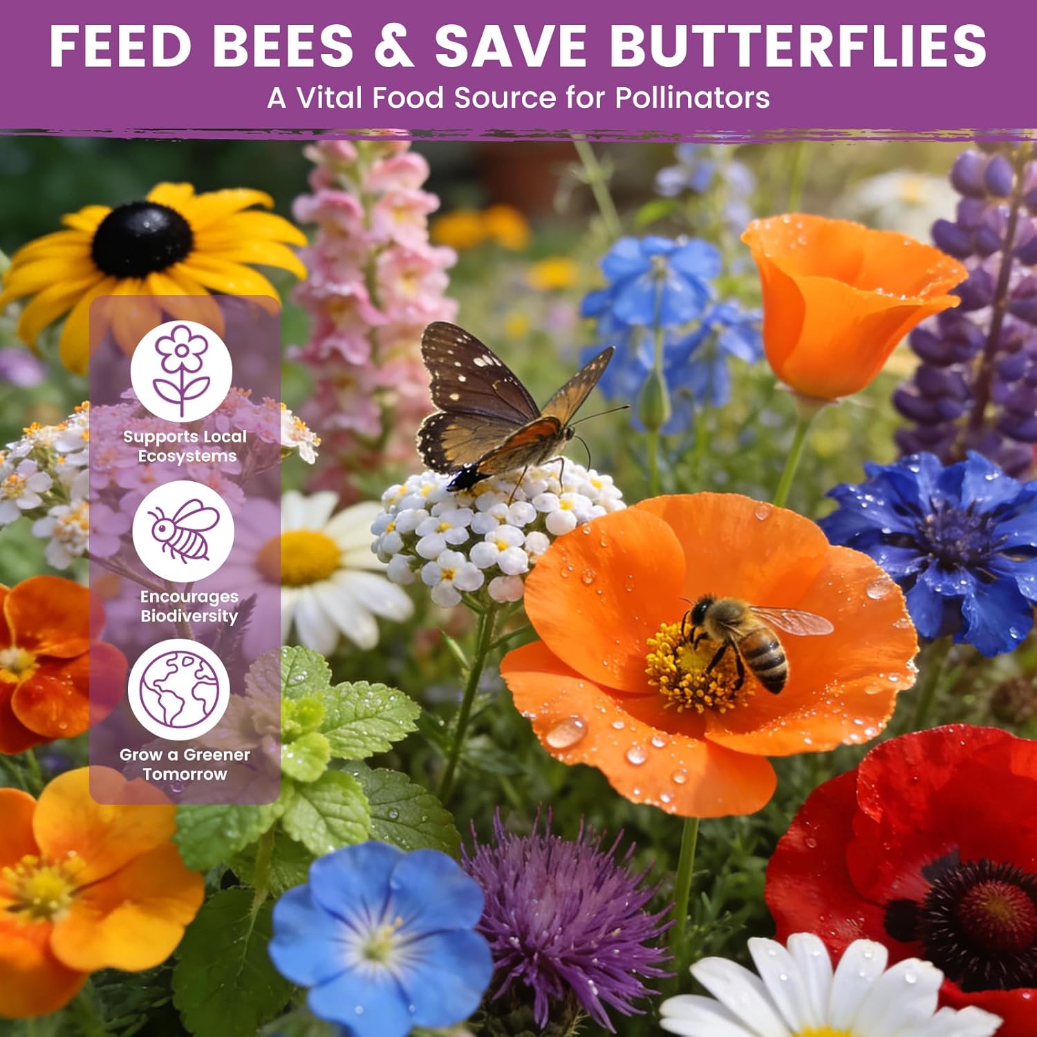 Wildflower Seeds Bulk Mix - 10,000+ Non-GMO Perennial & Annual Seeds for Hummingbirds | Texas, California & Florida Native Varieties