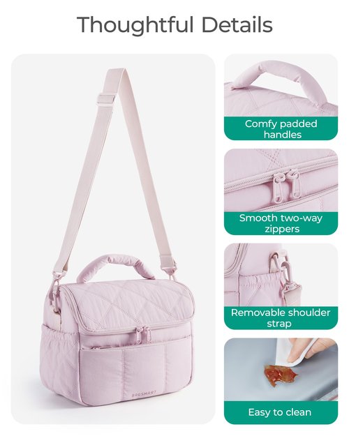 BAGSMART Insulated Lunch Bags for Women, Cute Quilted Lunch Box, Lightweight Puffy Padded Waterproof Lunch Tote, Reusable Lunch Cooler for Work Picnic Travel, Sage Green