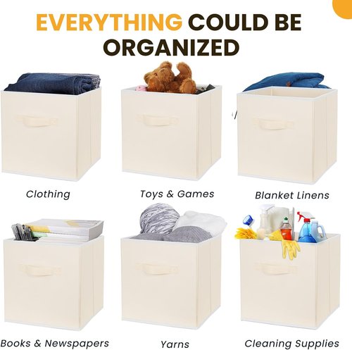 Criusia Large Storage Cubes - 13-Inch Collapsible Fabric Bins with Handles for Organizing Clothes, Blankets, Toys | 10-Pack Beige