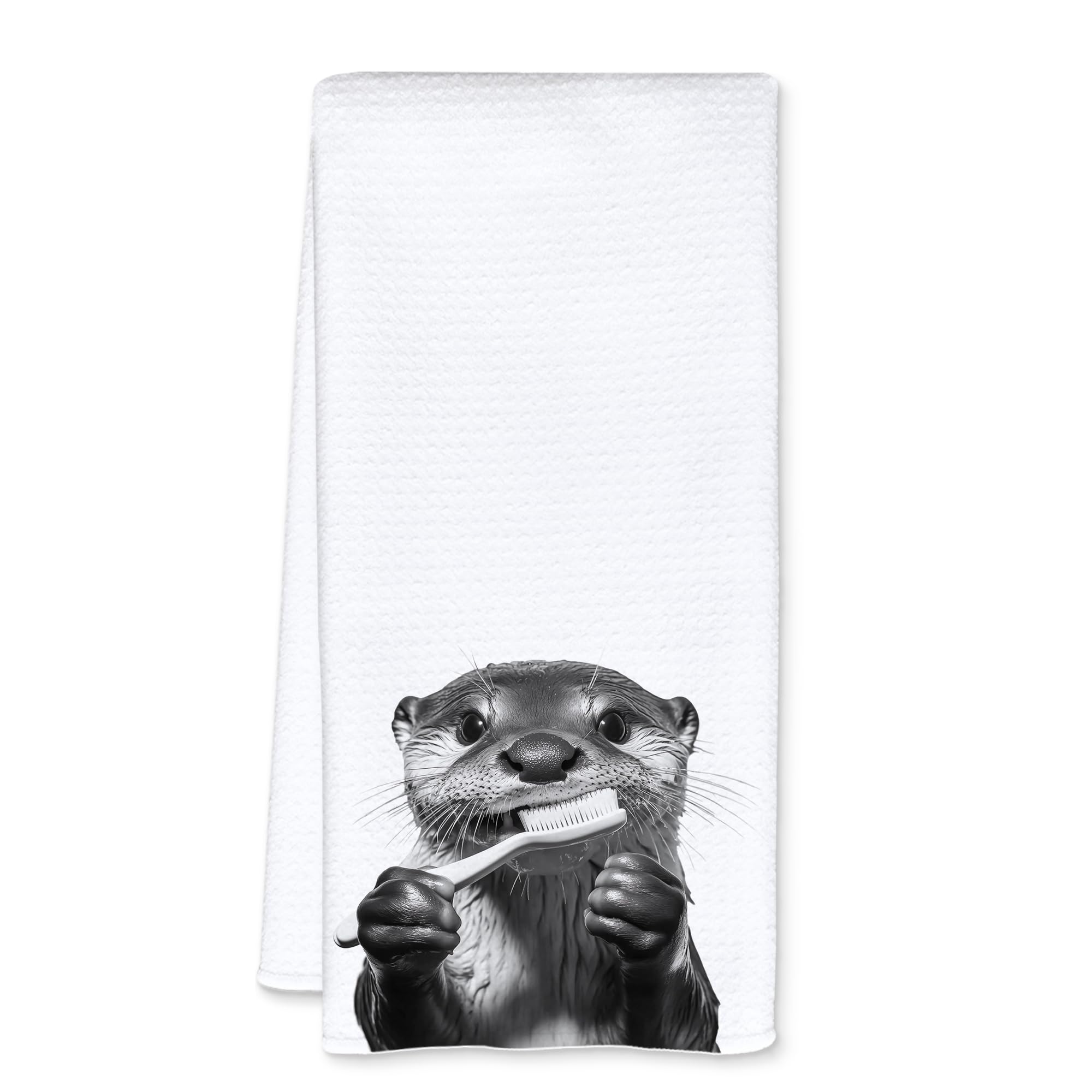 JFFTLL Funny Toothbrush Otter Bathroom Hand Towels, Otter Gifts Decorative Towels for Bathroom Washroom Restroom Decor, Kids Hand Towels, Otters Gifts for Women Men, 16x24 Inch