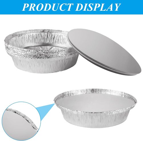 ABuff 9-Inch Round Aluminum Pans - 50 Pack Disposable Foil Pie Tins with Lids | Oven & Freezer Safe