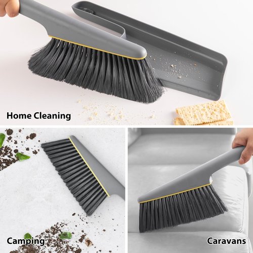 Lumkew Small Broom and Dustpan Set, Hand Mini Dust-Pan and Brush, Handheld Portable Compact, 1 Piece, Gray
